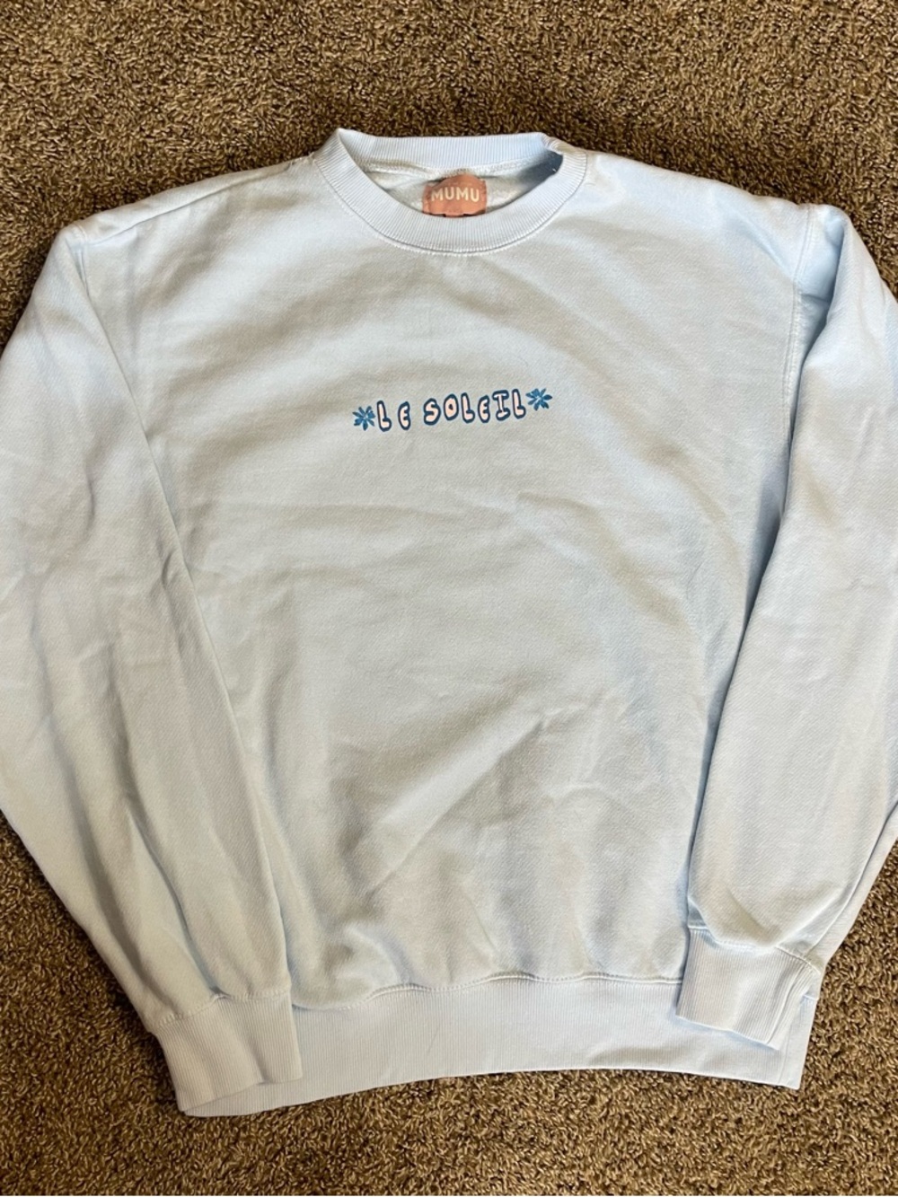 SHOW ME YOUR MUMU Le Soleil Crewneck Sweater Pastel Blue Womens Size XS Oversize
